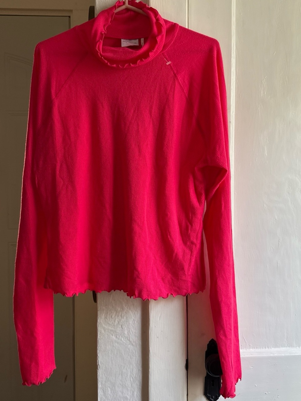 Urban Outfitters Bright Pink Ruffled Mock Neck Long Sleeve Top